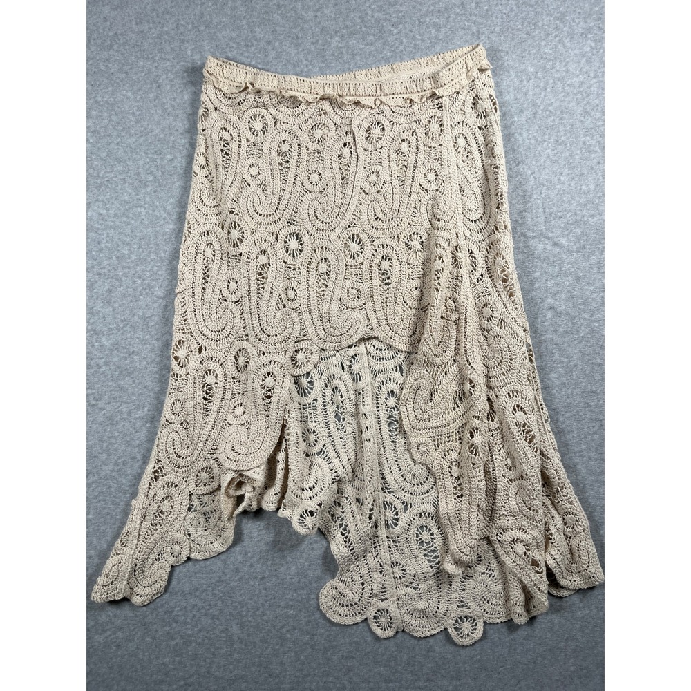 Rita Ora Maxi Skirt Womens XL Beige Crochet Boho Chic Western Rodeo Festival